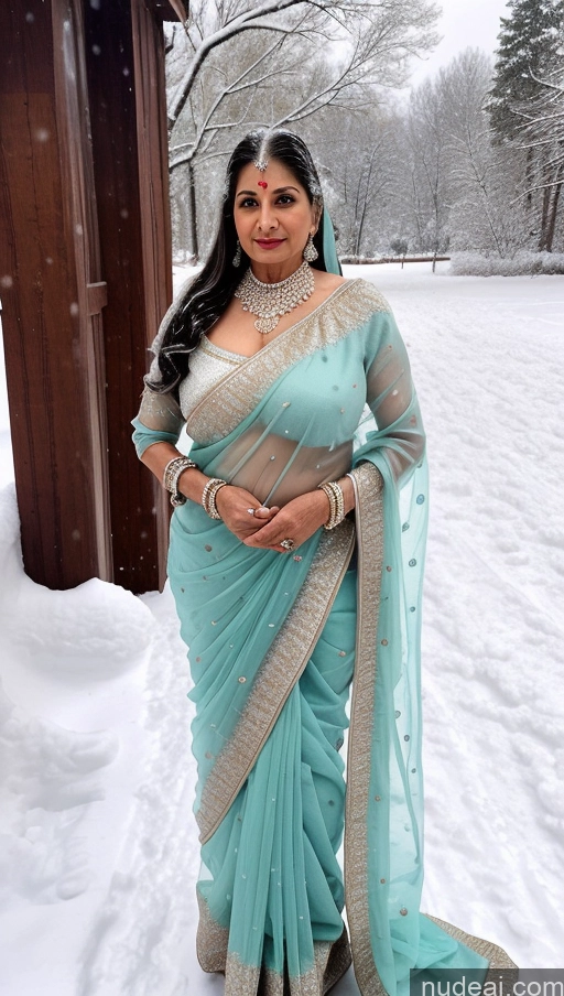 ai nude image of araffe woman in a blue sari standing in the snow pics of Milf Busty Big Ass 70s Long Hair Indian One Diamond Jewelry Snow Sari Transparent