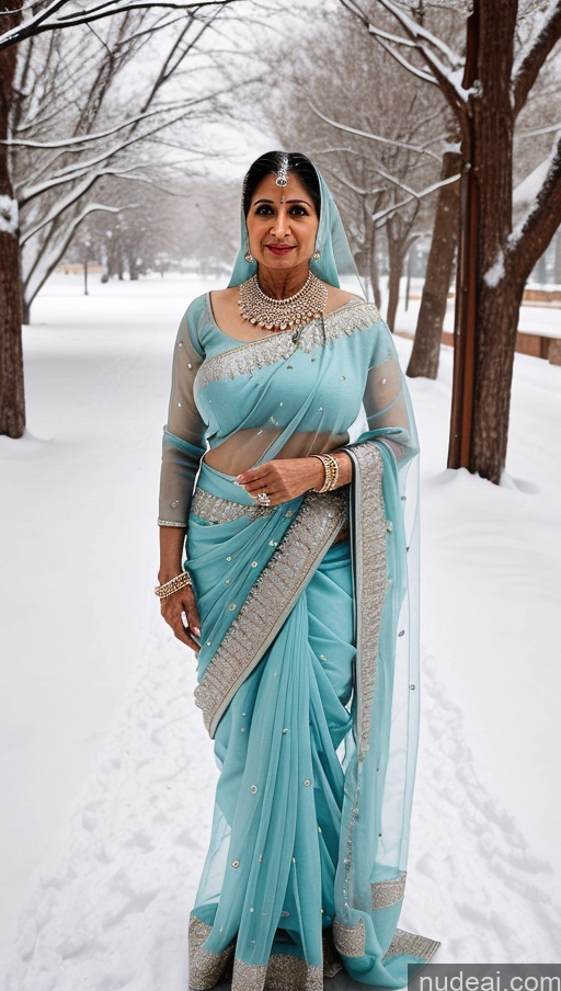 ai nude image of woman in blue sari standing in snow covered park area pics of Milf Busty Big Ass 70s Long Hair Indian One Diamond Jewelry Snow Sari Transparent Mini Skirt