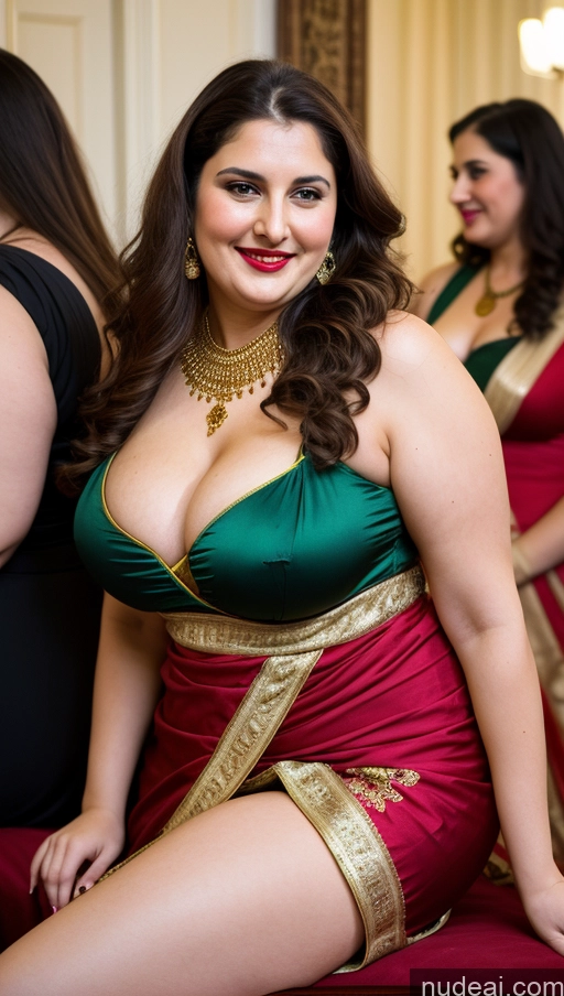 ai nude image of there is a woman in a green and red dress posing for a picture pics of Milf Busty Beautiful Lipstick Thick Chubby Big Hips Fat Fairer Skin 20s Happy Seductive Brunette Long Hair Russian Party Front View Straddling Sari Blouse Dirndl Victorian Cleavage Gold Jewelry