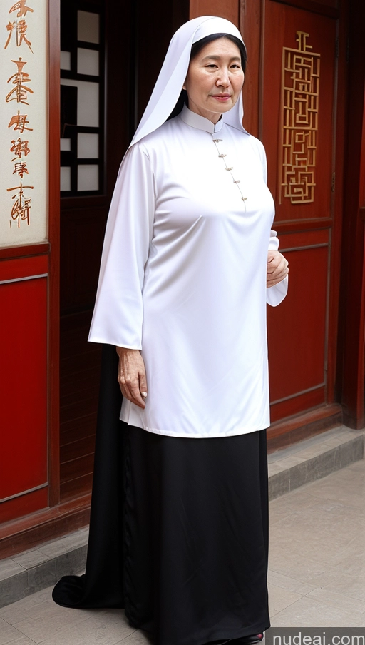 ai nude image of arafed nun in white and black outfit standing in front of a building pics of Milf Busty Big Hips Big Ass Pubic Hair Fairer Skin Black Hair Long Hair 70s Chinese Nun