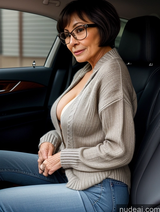 related ai porn images free for Milf Two Beautiful Glasses Perfect Body Short Hair 70s Car Side View Bra Casual Professor Sweater Cleavage Dark Lighting Detailed Sexy Face Asian Small Tits Jeans Undone Partially Nude