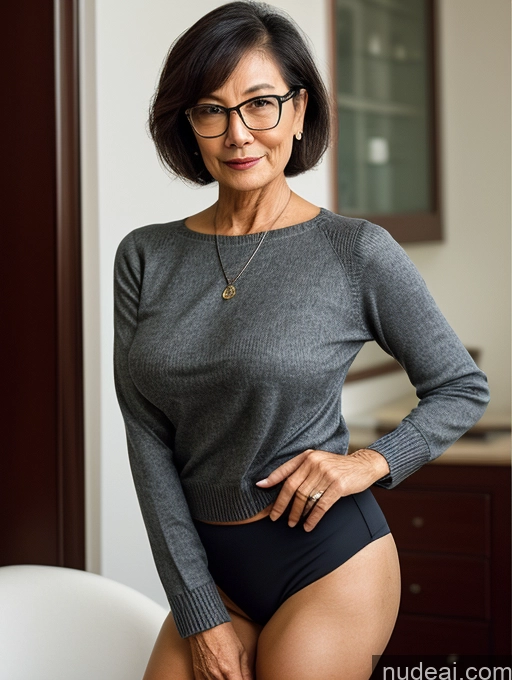 related ai porn images free for Milf Two Beautiful Glasses Perfect Body Short Hair 70s Side View Bra Casual Professor Sweater Cleavage Dark Lighting Detailed Sexy Face Spreading Legs Vietnamese Small Tits