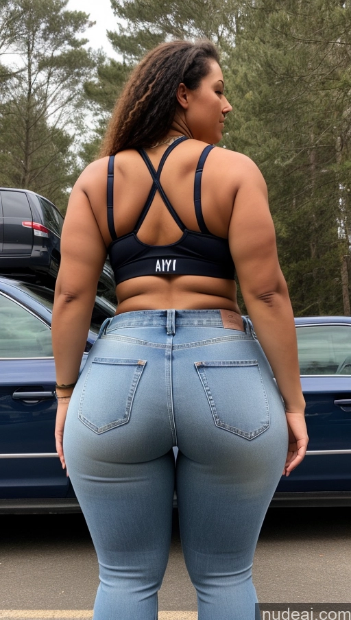 ai nude image of araffe woman in jeans and a bra top standing in a parking lot pics of Athlete Big Hips Big Ass Jeans