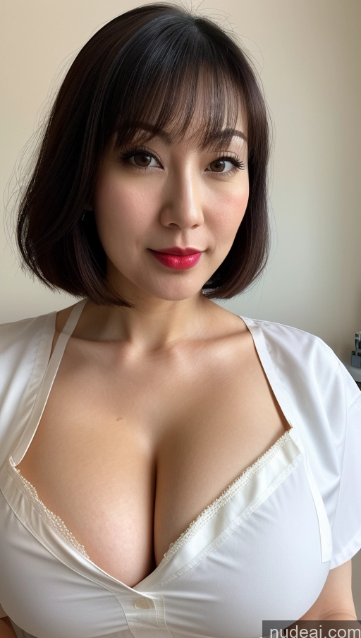 related ai porn images free for Woman One Huge Boobs Beautiful Lipstick Fairer Skin Bobcut Japanese Close-up View Black Hair 30s Nurse Cleavage Dress