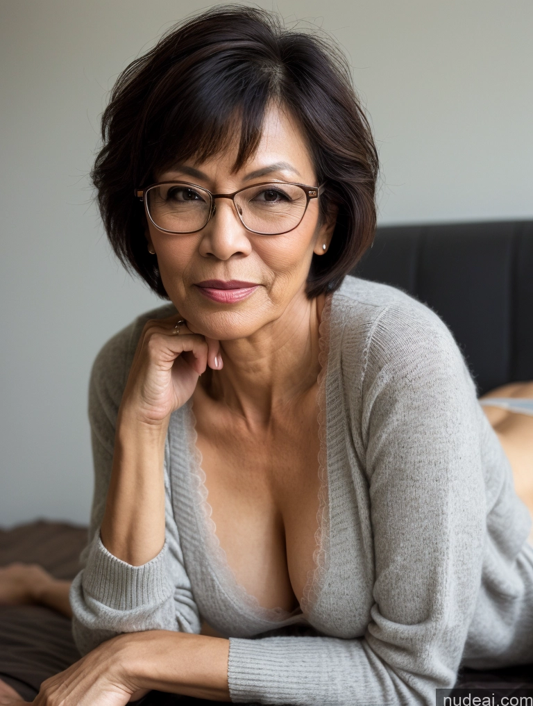 related ai porn images free for Milf Two Beautiful Glasses Perfect Body Short Hair Side View Bra Casual Professor Sweater Cleavage Dark Lighting Detailed Sexy Face Vietnamese Small Tits 60s Partially Nude On Back