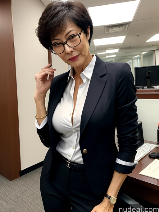 related ai porn images free for Milf Perfect Boobs Beautiful Glasses Perfect Body Short Hair Chinese Office Blouse Casual Professor Stylish Suit Cleavage Dark Lighting Detailed Sexy Face 70s