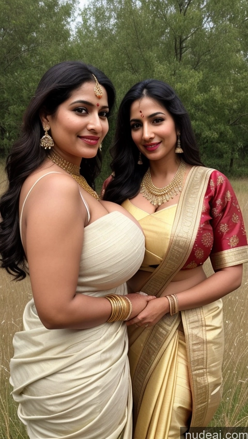 ai nude image of two women in saris posing for a picture in a field pics of Woman Busty Huge Boobs Beautiful Lipstick Big Ass Chubby Fairer Skin 50s Happy Seductive Sexy Face Black Hair Straight Indian Skin Detail (beta) Meadow Front View Sari Traditional Wedding Jewelry Gold Jewelry Bright Lighting Two