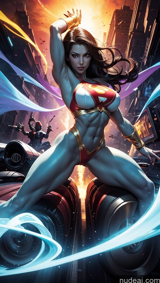 related ai porn images free for Superheroine Perfect Boobs Muscular Abs Car Dynamic View Superhero Powering Up Surrealist