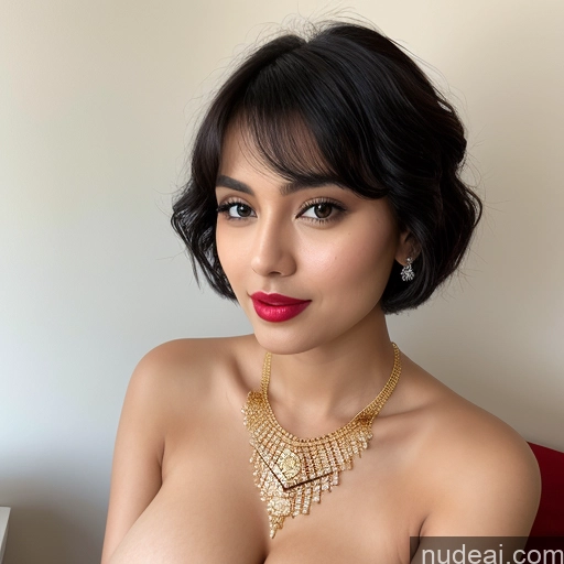 ai nude image of araffed woman with a necklace and a red dress posing for a picture pics of Busty Lipstick Perfect Body Black Hair Malaysian 18 Perfect Boobs Diamond Jewelry Gold Jewelry Pearl Jewelry Pixie