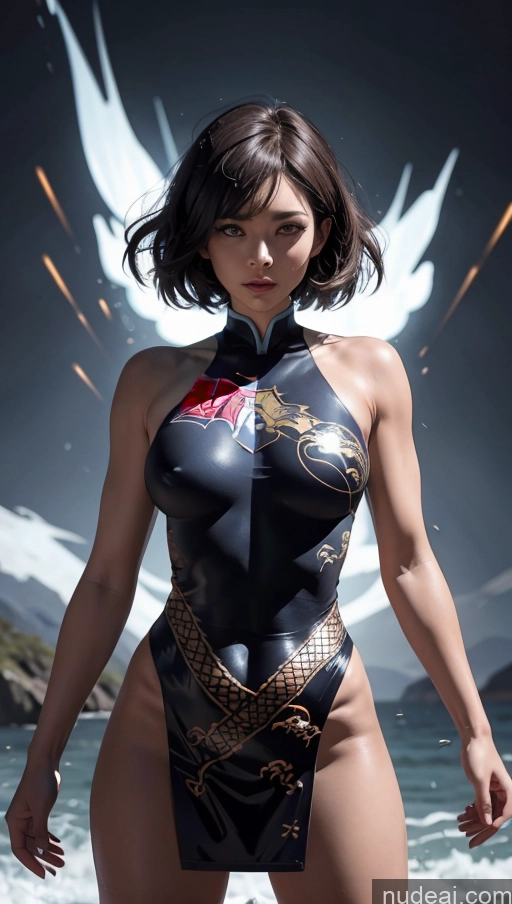 Several Perfect Boobs Muscular Abs Dynamic View Powering Up Surrealist Superheroine Superhero China Dress Of Kisaki (Blue Archive)