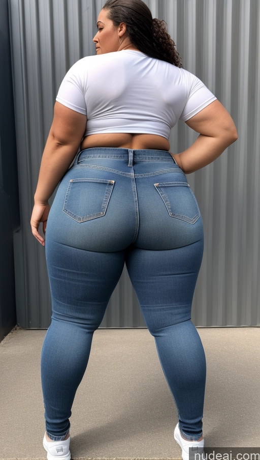 ai nude image of a woman in a white shirt and jeans is standing on a step pics of Athlete Big Hips Big Ass Jeans