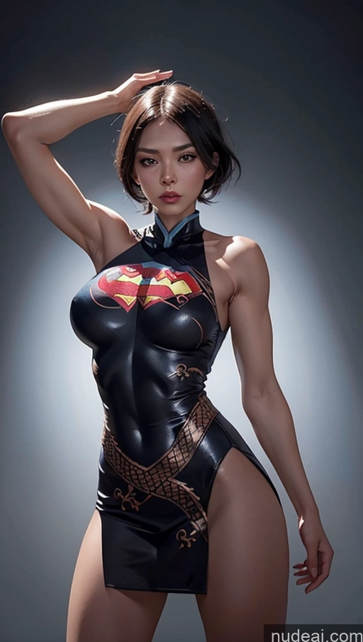 ai nude image of araffe woman in a black latex suit posing for a picture pics of Several Perfect Boobs Muscular Abs Dynamic View Powering Up Surrealist Superheroine Superhero China Dress Of Kisaki (Blue Archive)