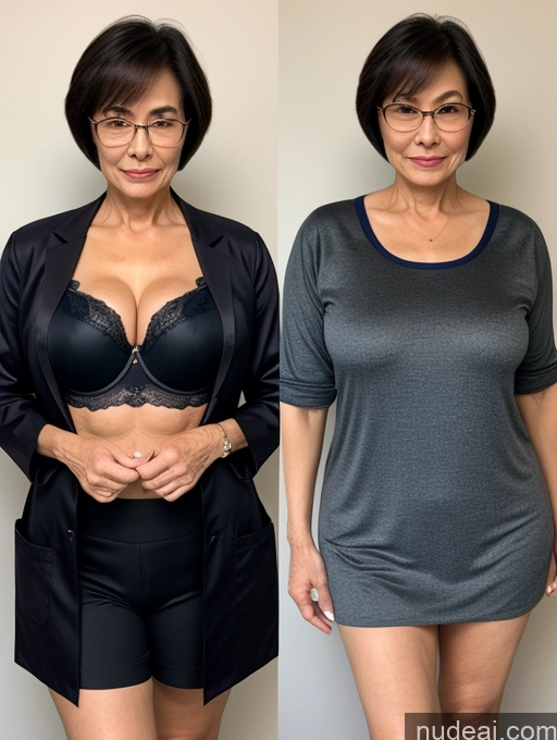 ai nude image of there are two women in underwear posing for a picture pics of Milf Two Perfect Boobs Beautiful Glasses Perfect Body Short Hair 70s Chinese Bra Casual Doctor Lab Coat Cleavage Dark Lighting Detailed Sexy Face