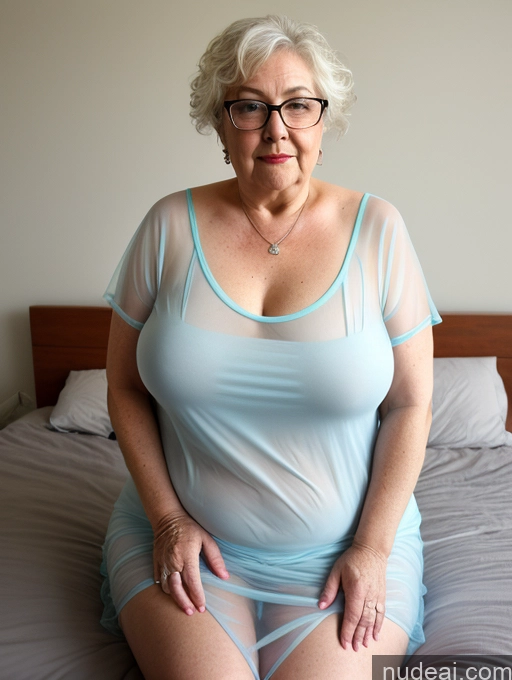 ai nude image of there is a woman sitting on a bed wearing a blue shirt pics of Messy Glasses Fat Busty Sexy Face Blouse Dress Professor Casual Transparent Simple Big Ass Blowjob 90s Czech 80s