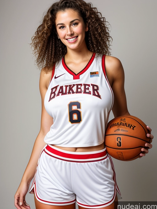 ai nude image of arafed woman in a white uniform holding a basketball ball pics of Woman Busty Huge Boobs Perfect Boobs Long Legs Perfect Body Big Hips Skinny Big Ass Muscular 18 Happy Brunette Curly Hair German Basketball