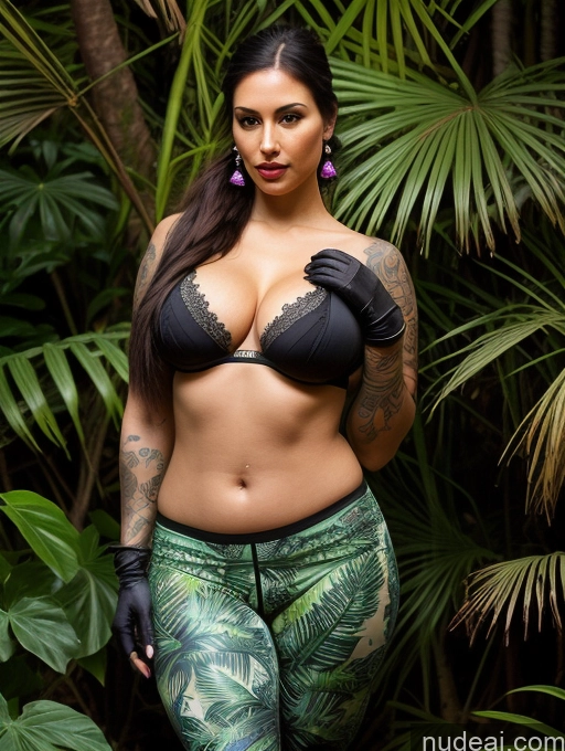 ai nude image of araffe woman in a black bra top and green pants posing for a picture pics of One Busty Perfect Boobs Beautiful Tattoos Lipstick Big Ass Thick Big Hips Perfect Body Tall 30s Seductive Brunette Native American Jungle Working Out Pigtails Gloves Harem Pants Panties