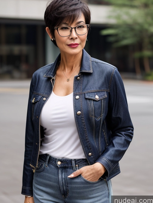 related ai porn images free for Milf Small Tits Perfect Body Beautiful Glasses Sexy Face Short Hair Chinese Casual Blouse Jeans Jacket High Heels Stylish Detailed Dark Lighting 50s