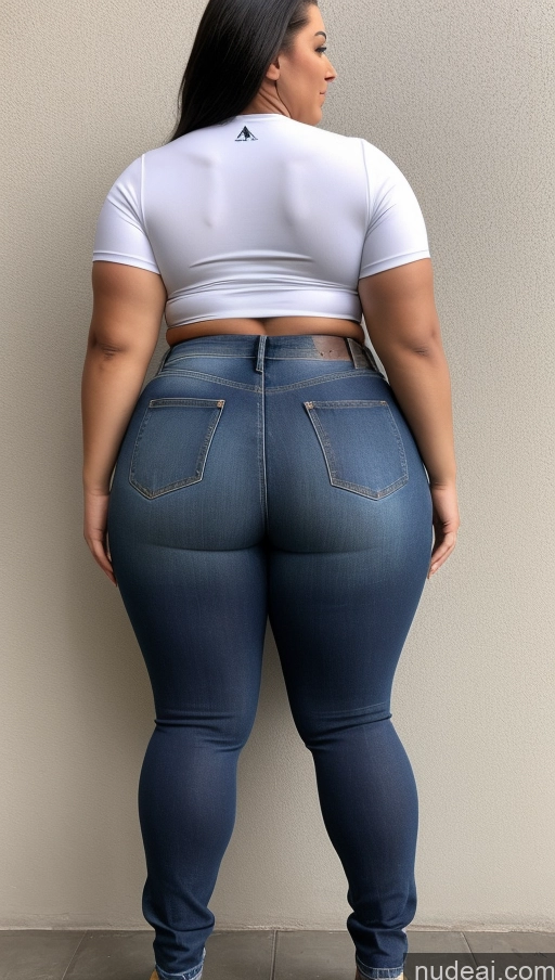 ai nude image of a woman in a white shirt and jeans standing against a wall pics of Athlete Big Ass Big Hips Jeans