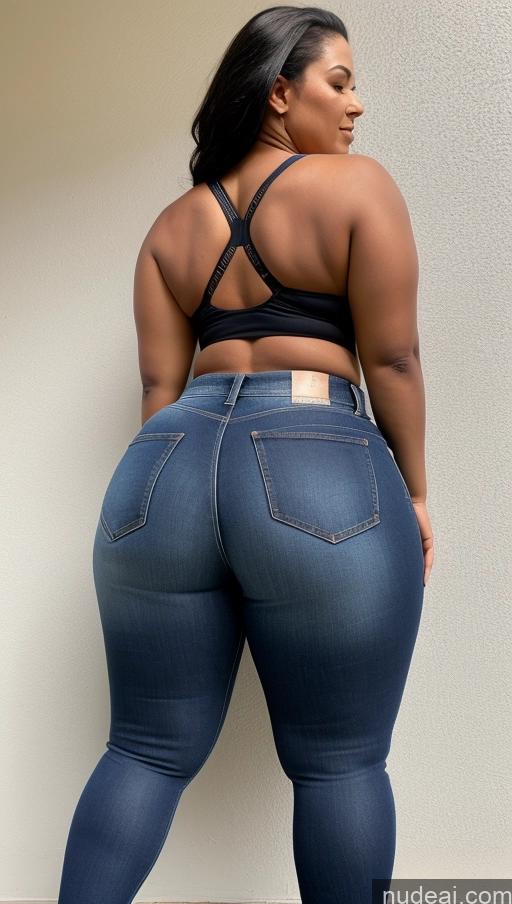 ai nude image of a close up of a woman in jeans and heels standing against a wall pics of Athlete Big Ass Big Hips Jeans