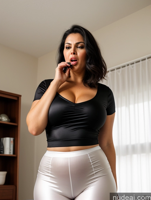 ai nude image of there is a woman in a black top and silver shorts brushing her teeth pics of Black Hair Pixie Bedroom Blouse Shirt Yoga Pants Satin Transparent Simple Casual 90s Blowjob Chubby Busty Big Ass Angry Sexy Face Czech 70s