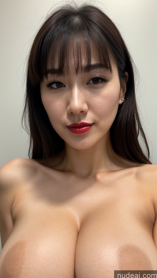 ai nude image of arafed asian woman with big breast posing for a picture pics of Woman One Huge Boobs Beautiful Lipstick Fairer Skin 30s Black Hair Bangs Korean Close-up View Cumshot