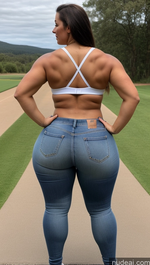 ai nude image of a woman in a white bra top and jeans standing on a path pics of Athlete Big Ass Big Hips Jeans