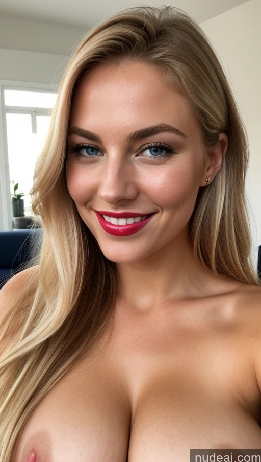 ai nude image of a close up of a woman with a big breast posing for a picture pics of Busty Perfect Boobs Beautiful Lipstick Skinny Perfect Body Happy Scandinavian 20s Push-up Bra