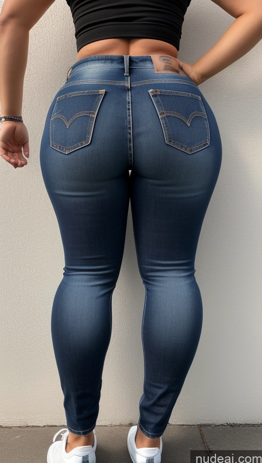 ai nude image of a close up of a woman in jeans and sneakers standing against a wall pics of Athlete Big Ass Big Hips Jeans