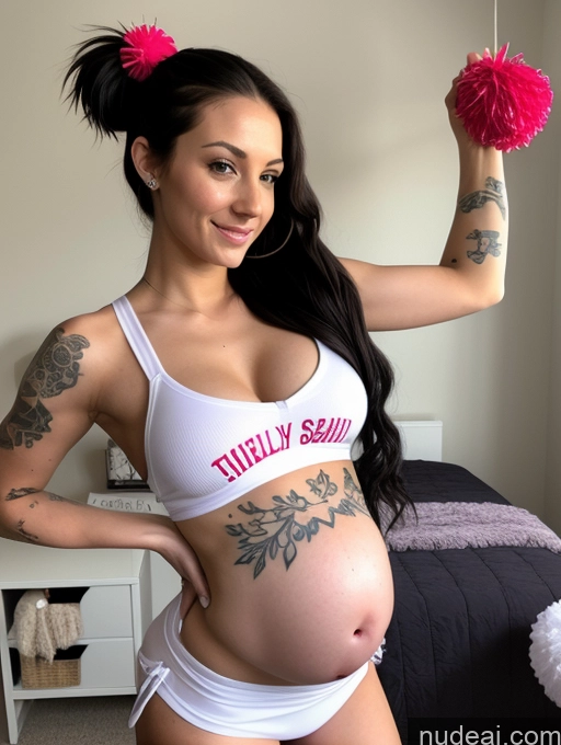 ai nude image of pregnant woman in white underwear holding a pom pom pics of Small Tits Small Ass Fairer Skin White Tattoos Bedroom Black Hair Woman Skinny Pregnant 18 Pigtails Cheerleader