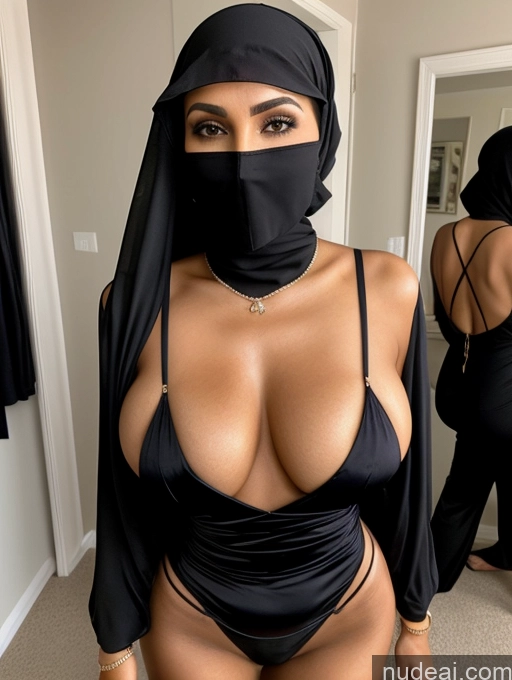 ai nude image of araffe wearing a black hijab and a black top pics of Milf Perfect Boobs Perfect Body Beautiful Dark Skin 60s Sexy Face Short Hair Arabic Party Niqab Cleavage Partially Nude Detailed Two Blouse Suit High Heels