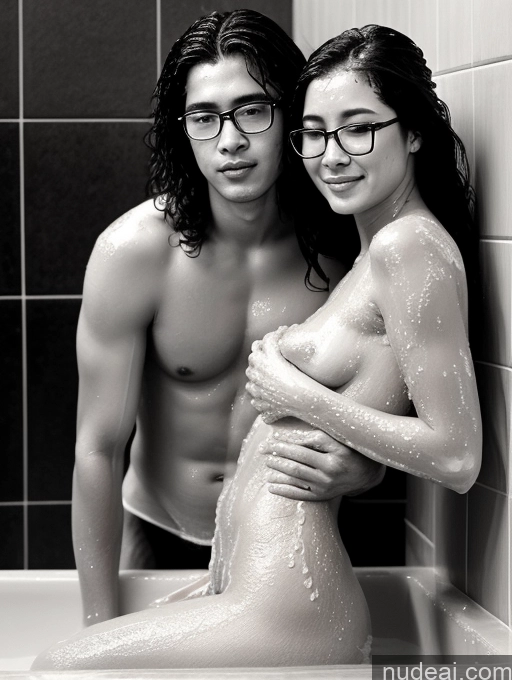 related ai porn images free for Woman + Man Two Small Tits Glasses Beautiful 18 Orgasm Black Hair Long Hair Indonesian Charcoal Bathroom Front View Bathing Nude