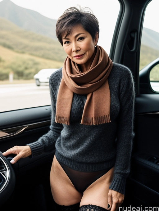 related ai porn images free for Milf Two Perfect Boobs Perfect Body Pubic Hair Short Hair 60s Chinese Casual Scarf Stockings Stylish Sweater Partially Nude Dark Lighting Detailed Sexy Face Car