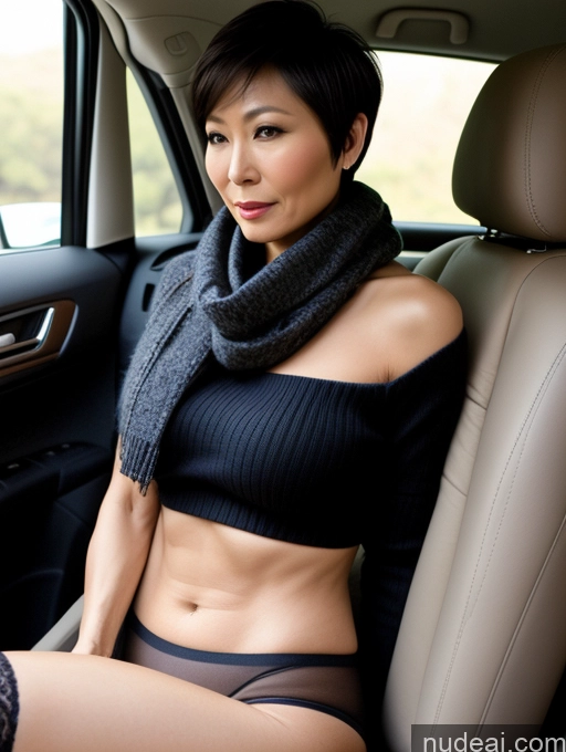 related ai porn images free for Milf Two Perfect Boobs Perfect Body Short Hair 50s Chinese Casual Stockings Stylish Sweater Partially Nude Car Scarf Dark Lighting Detailed