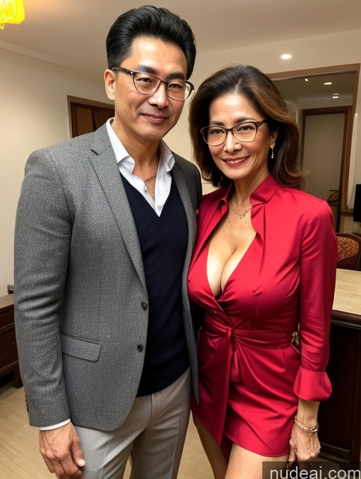 ai nude image of araffed asian couple posing for a picture in a hotel room pics of Milf Perfect Boobs Perfect Body Pubic Hair Chinese Spreading Legs Blouse Casual Professor Shirt Stylish Suit Detailed Cleavage Party 70s Sexy Face Glasses Beautiful