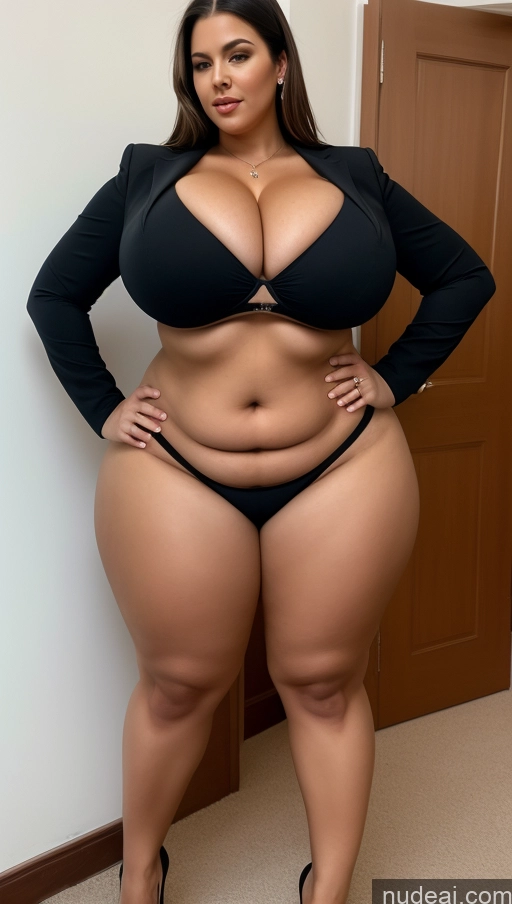 ai nude image of araffe woman in a black top and black panties posing for a picture pics of Huge Boobs Perfect Boobs Big Ass Thick Big Hips Perfect Body Secretary Suit Russian Partially Nude