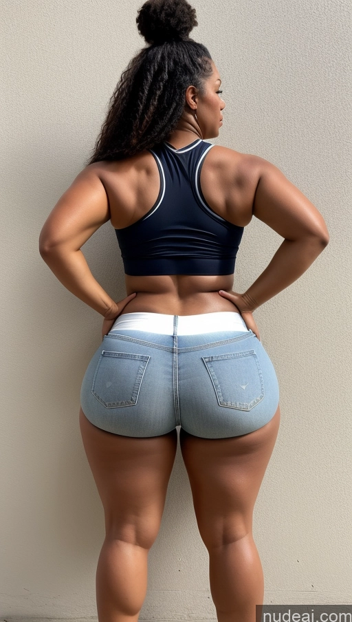 ai nude image of araffe woman in a black top and blue jeans posing for a picture pics of Athlete Big Ass Big Hips Short Shorts Jeans