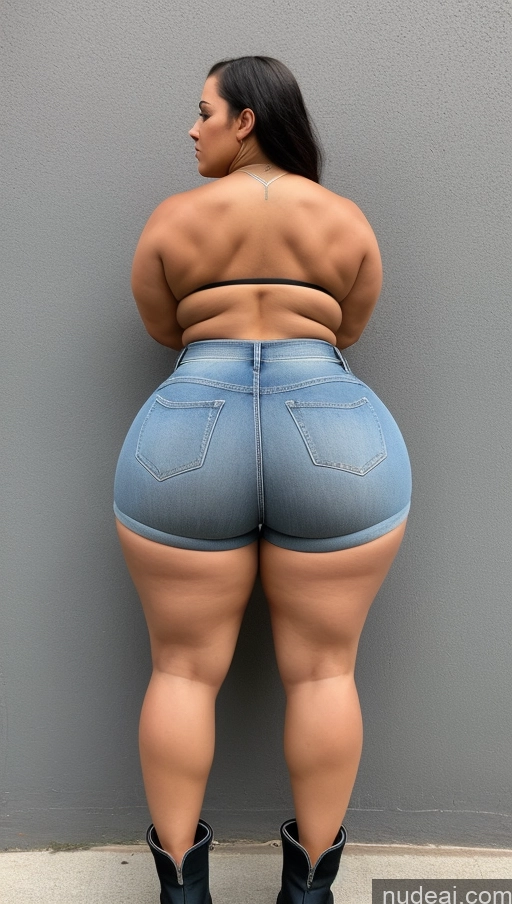 ai nude image of a close up of a woman in a pair of jeans standing against a wall pics of Athlete Big Ass Big Hips Short Shorts Jeans Boots