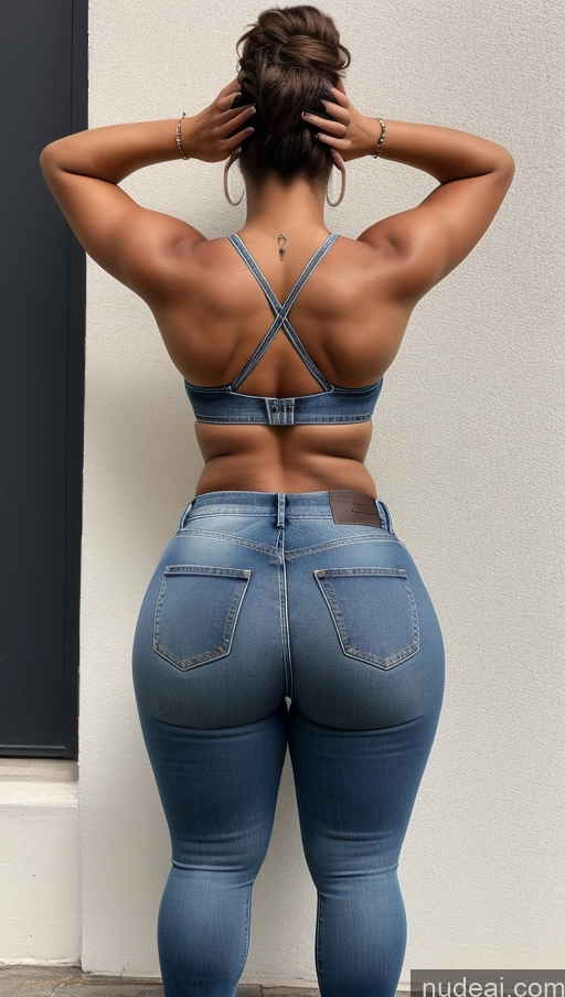 ai nude image of araffe butt lifter in jeans with a woman standing in front of a wall pics of Athlete Big Hips Big Ass Jeans