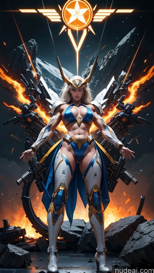 ai nude image of a woman in a blue outfit standing in front of a fire pics of Bodybuilder Several Perfect Boobs Muscular Abs Perfect Body Surrealist Dynamic View Military Superhero SSS: A-Mecha Musume A素体机娘 Ukraine Powering Up Battlefield Heat Vision