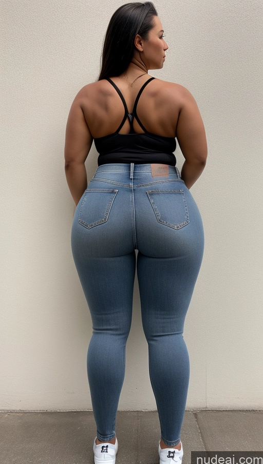 ai nude image of araffe butt lifter in jeans and white sneakers standing against a wall pics of Athlete Big Hips Big Ass Jeans