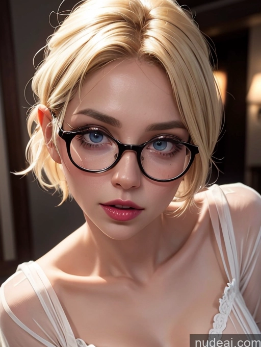 ai nude image of blond woman with glasses and a white dress posing for a picture pics of Sexy Face Busty Glasses Blouse Nightgown Satin Transparent Simple Blowjob Close-up View Thick Blonde Pixie 50s Czech