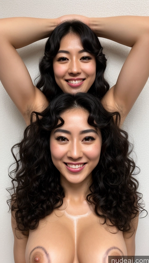 30s Japanese Hairy Women Happy Black Hair Curly Hair Jojoso Style Bodypaint