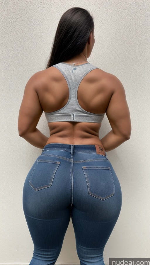 ai nude image of arafed woman in jeans and a bra top standing against a wall pics of Big Ass Big Hips Athlete Jeans