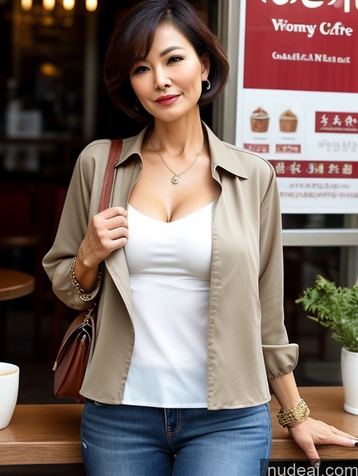 related ai porn images free for Milf Two Perfect Boobs Perfect Body Small Tits Beautiful 70s Sexy Face Short Hair Chinese Cafe Blouse Bra Casual High Heels Jacket Jeans Shirt Stylish Cleavage Detailed