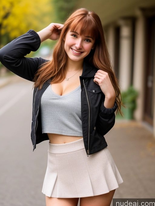 ai nude image of arafed woman in a skirt and jacket posing for a picture pics of Sorority Small Tits Beautiful Small Ass Skinny Big Hips Long Legs Tall Pubic Hair 18 Ginger Bangs Italian Casual Cleavage Happy Tank Top Jacket Full Frontal Micro Skirt Thigh Socks