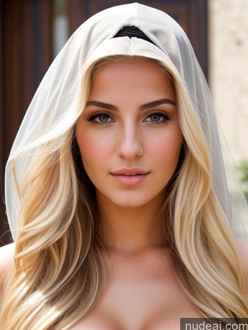 ai nude image of a close up of a woman with a veil on her head pics of Perfect Boobs Beautiful 18 Seductive Blonde Long Hair Italian Niqab