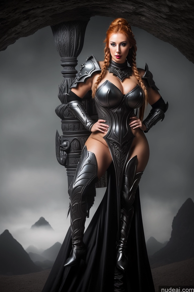 ai nude image of arafed woman in a black dress and armor posing for a picture pics of Woman + Man Several Huge Boobs Big Ass Abs Chubby Fat Big Hips Long Legs Fairer Skin Oiled Body Ginger Braided Nude Fantasy Armor Bright Lighting Death Knight Hell Surrealist Alternative Middle Eastern Sexy Face Pouting Lips 20s Tall