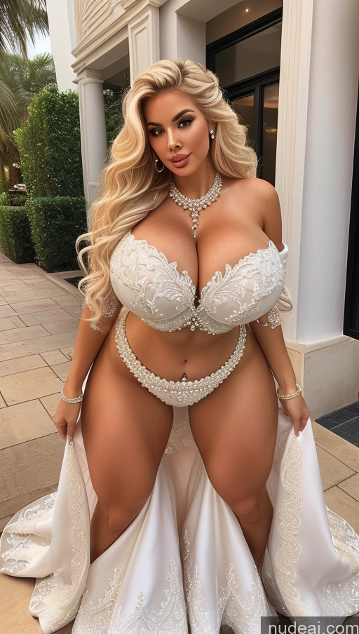 ai nude image of a close up of a woman in a wedding dress posing for a picture pics of Huge Boobs Perfect Boobs Big Ass Thick Big Hips Perfect Body Busty Dress Fairer Skin Pearl Jewelry Bimbo Chubby Wedding Curly Hair Persian 20s