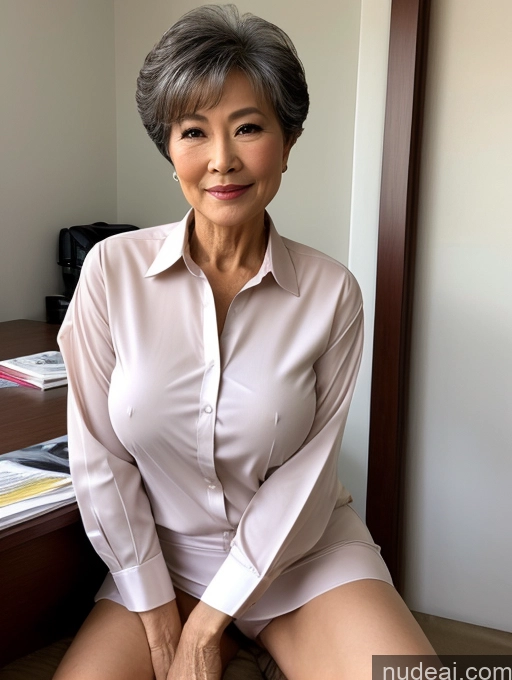 ai nude image of there is a woman sitting on a chair in a white shirt pics of Milf Perfect Boobs Perfect Body Pubic Hair 70s Chinese Spreading Legs Nude Blouse Casual Professor Shirt Stylish Suit Detailed Pixie