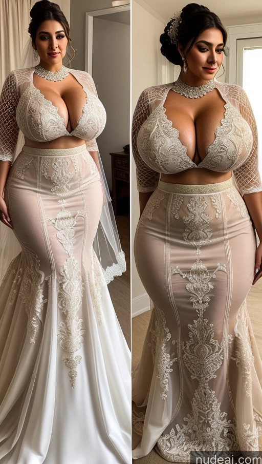 ai nude image of a woman in a wedding dress with a large breast and a large breast pics of Huge Boobs Perfect Boobs Beautiful Busty Big Ass Big Hips Perfect Body Bright Lighting Traditional Dress Thick Hair Bun Persian Mesh Wedding